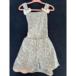 Dondolo Boutique Girls Scalloped Shorts Blue Floral Backless Jumpsuit Size 5